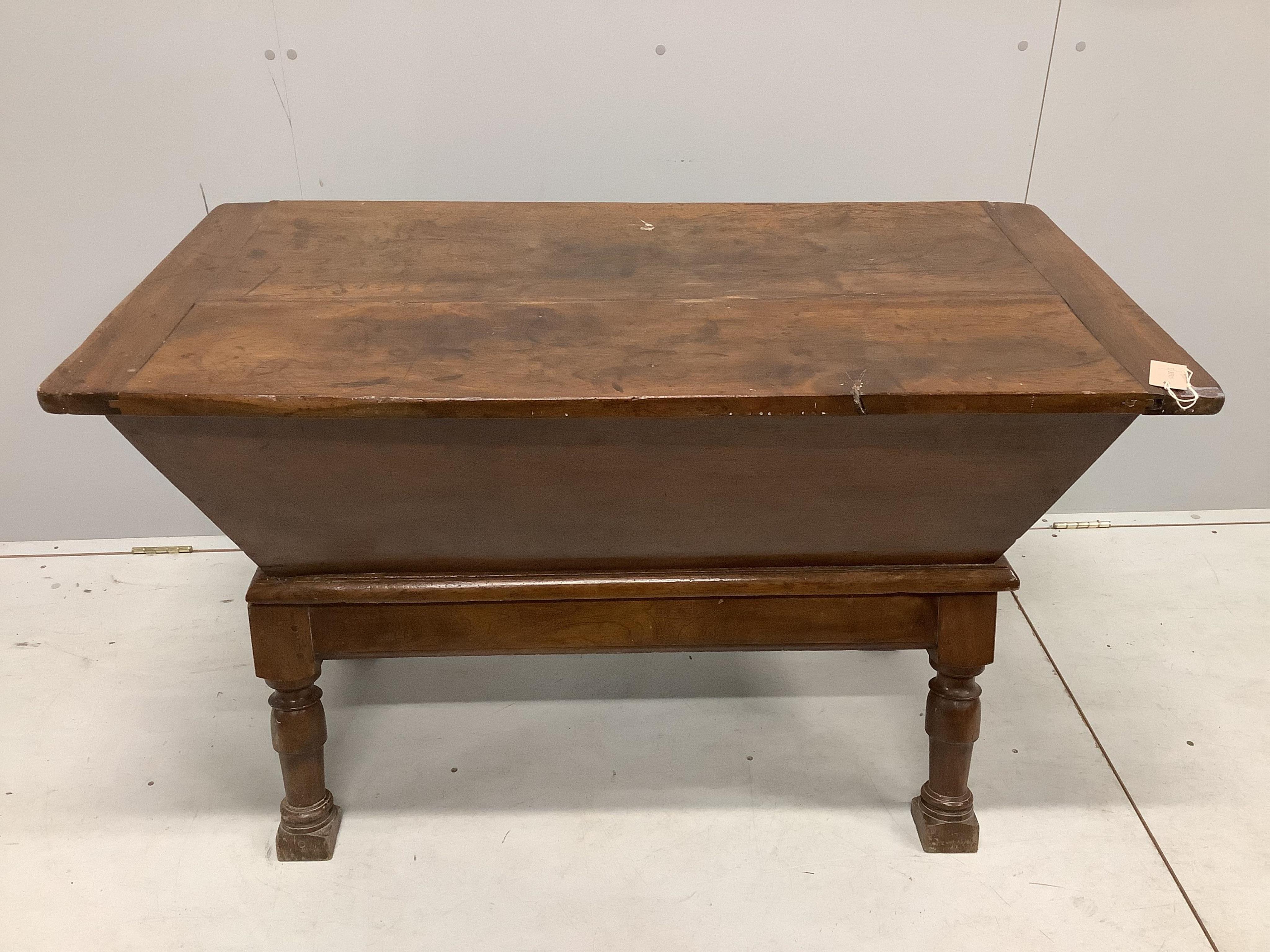 A 19th century French fruitwood dough bin, width 122cm, depth 63cm, height 71cm. Condition - fair